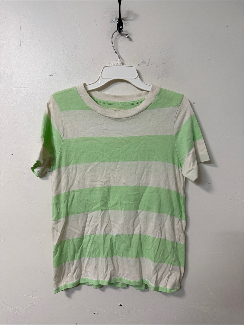 Madewell Green and Cream Striped Crew Tee